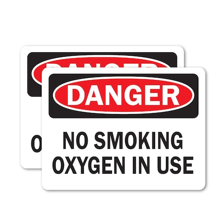 Signmission No Smoking Oxygen In Use Danger Sign, Vinyl Decal, 5in W x 3.5in L, 2PK OS-2PACK-DS-D-35-L-19448